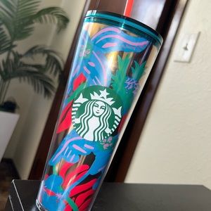 Metallic Chrome Gold Tropical Leaves Flower Starbucks Cup